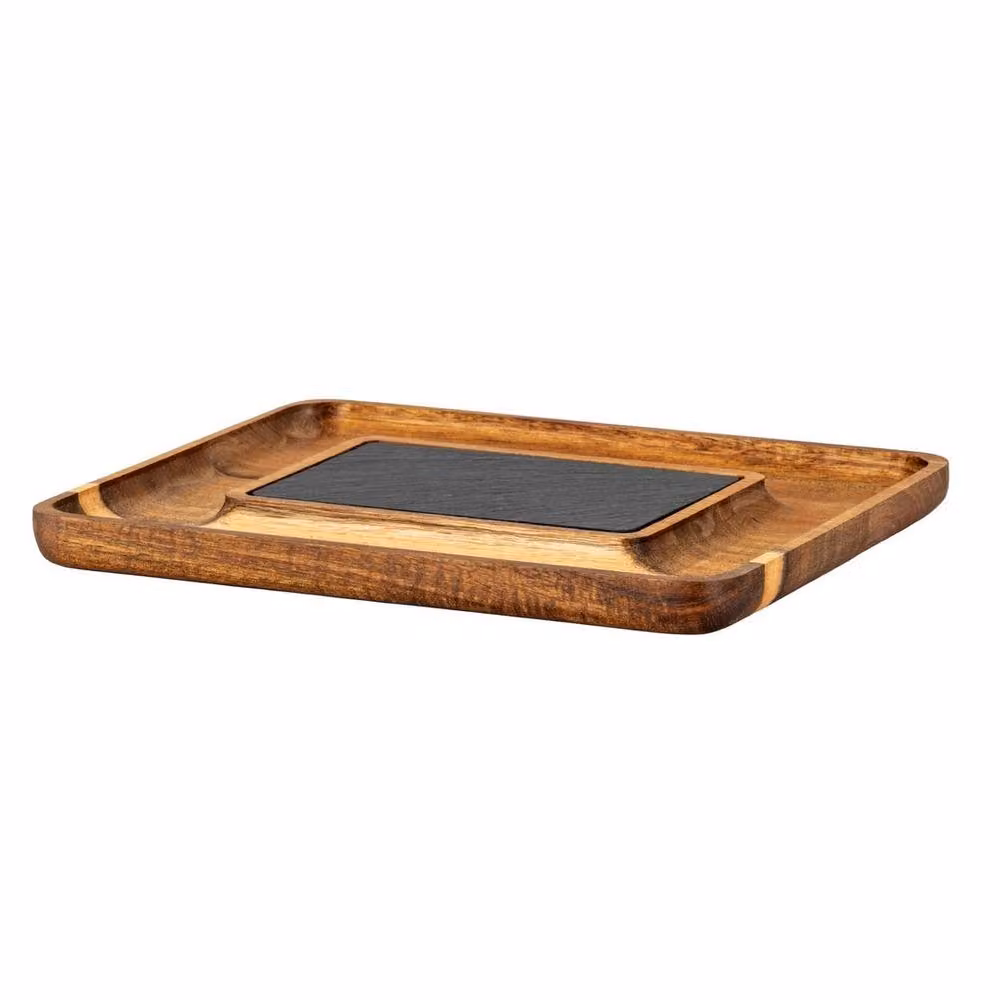 Lemon Pavilion Acacia and Slate Serving Tray, Brown, W: 27 cm, D: 22 cm, H: 2 cm – 2