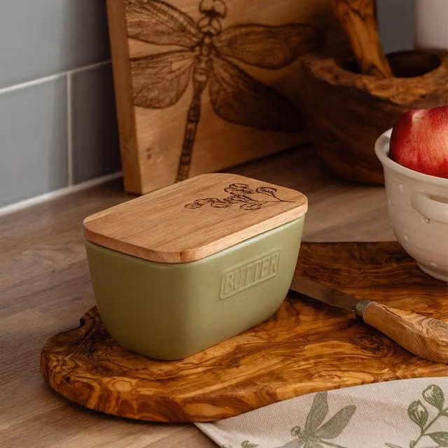 Selbrae House Flora Ceramic Butter Dish in Sage Green
