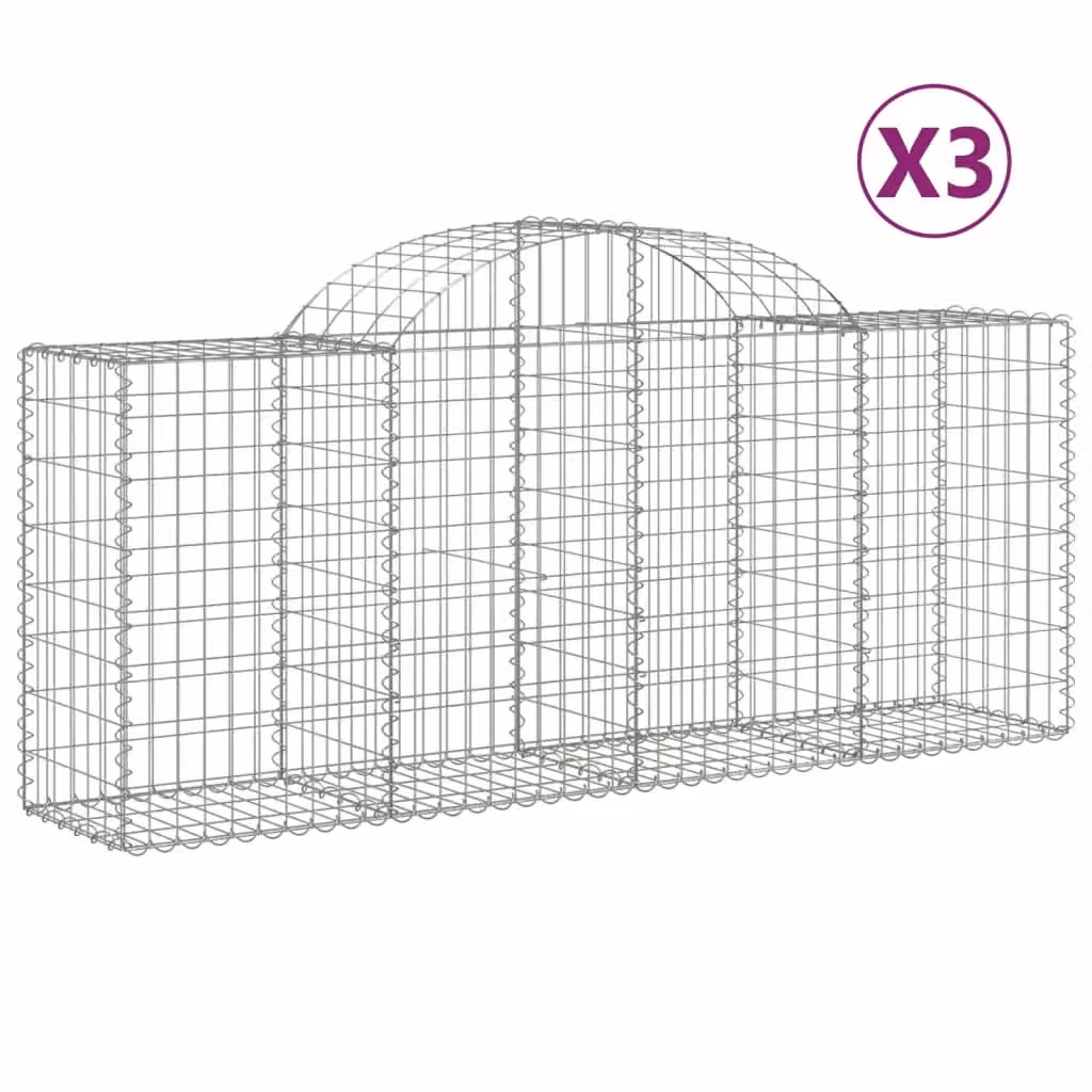 Berkfield Home Arched Gabion Baskets, 3 Piece Set, Silver Galvanised Steel, W: 200 cm, D: 50 cm, H: 80-100 cm – 2