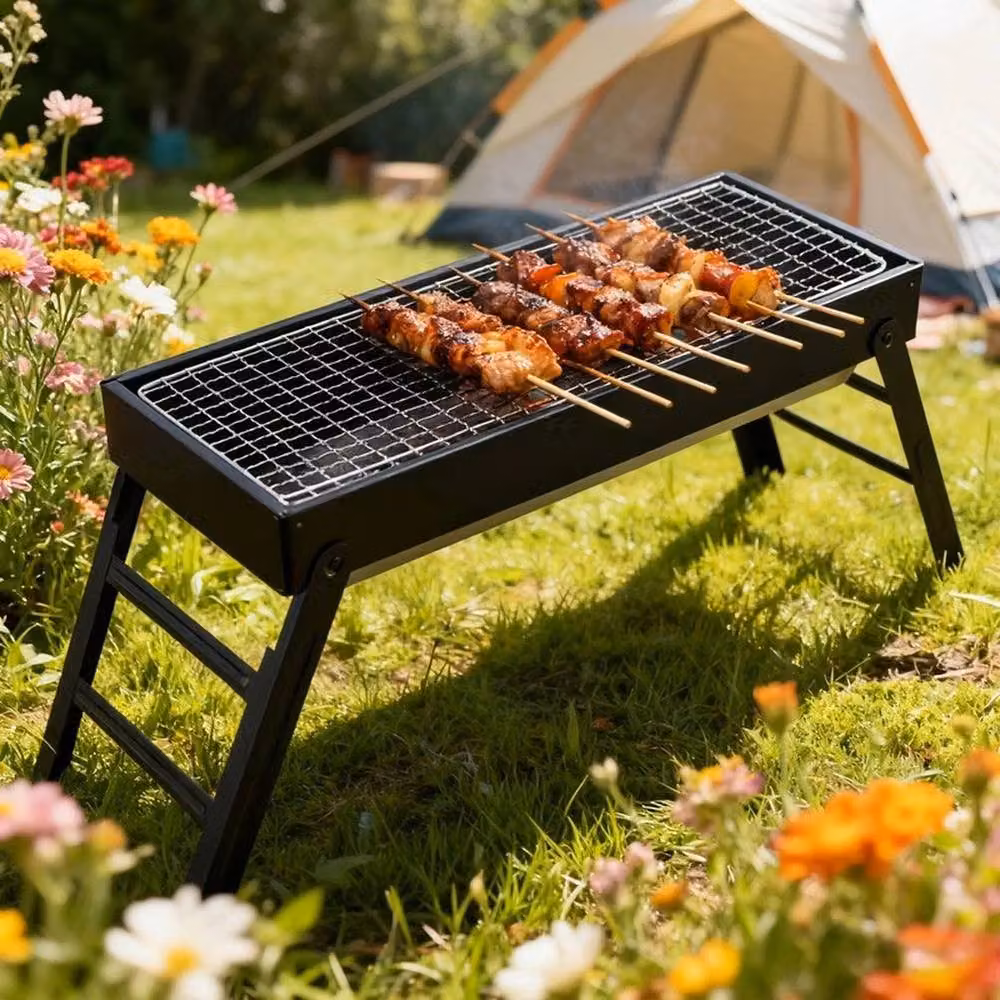 VOGREX Portable Folding Charcoal Tabletop BBQ Grill, Black, W/D/H: 33 x 22 x 22 cm – 5