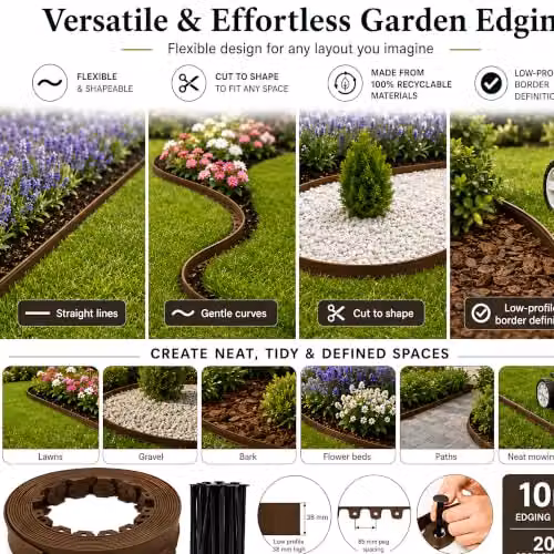 SolaDirect Brown Flexible Plastic Lawn Edging Border for Ornamental Gardens, Height: 3.8 cm, Length: 10 m – 5