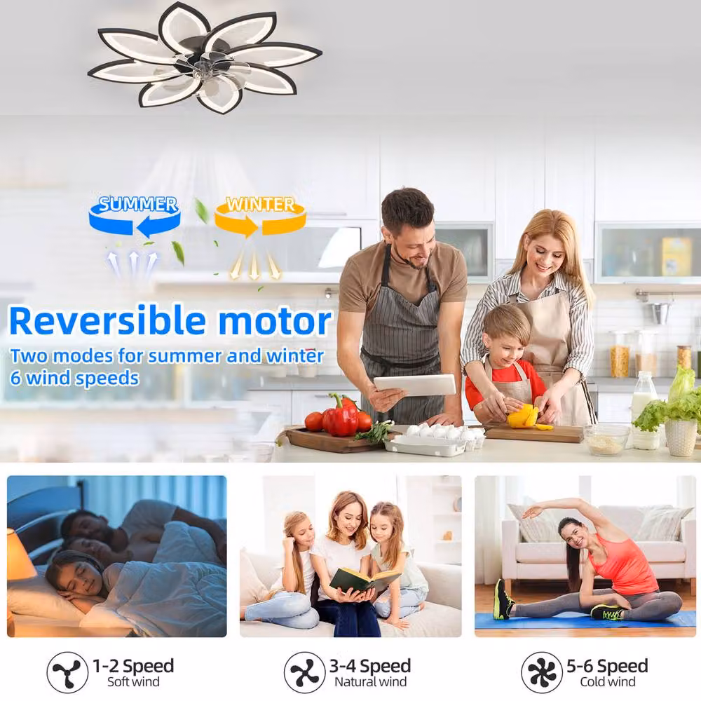 NIVOR 7 Blade Reversible Dimmable LED Ceiling Fan with Remote Control and App, Black – 2