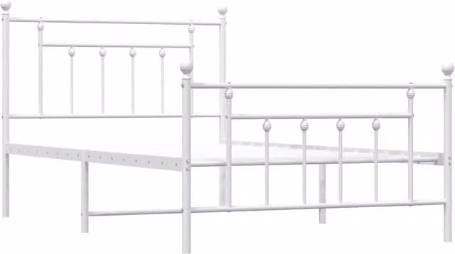 Berkfield Home Metal Bed Frame with Headboard and Footboard, White, W: 107 cm, H: 112 cm, D: 203 cm