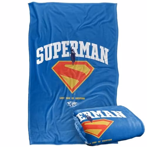 Warner Bros. Superman 2025 College Logo Super Soft Fleece Throw Blanket, Multicolour, W: 91.44 cm, D: 91.44 cm – 1