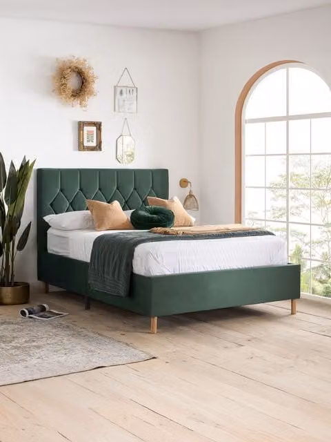 Birlea Loxley Upholstered Velvet Bed in Green, W/D/H: 120 x 200 cm – 1