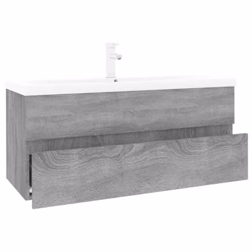 vidaXL Modern Wall-Mounted Sink Cabinet with Built-in Basin in Grey Sonoma Engineered Wood, W/D/H: 100 x 45 x 34.9 cm – 1