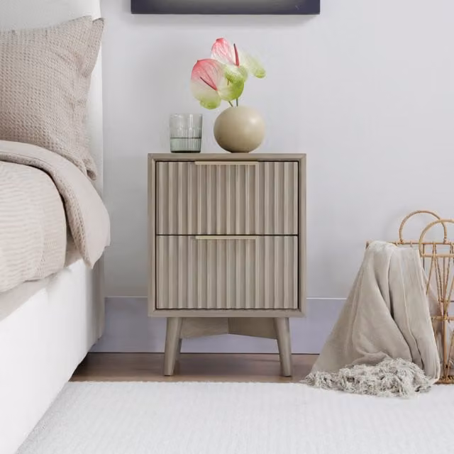 Home Garden Direct Monza 2 Drawer Bedside Table with Fluted Front in Grey