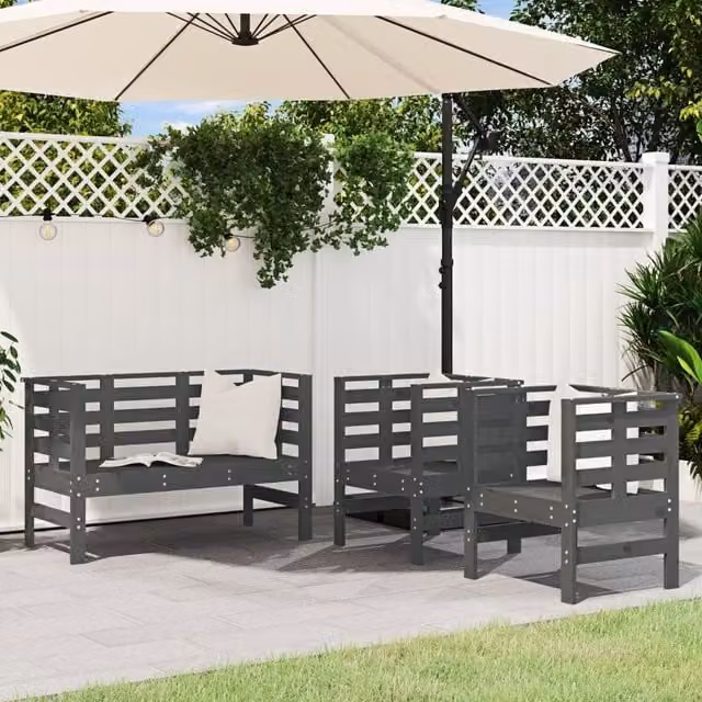 Berkfield Home 3 Piece Rustic Grey Solid Pine Wood Garden Lounge Set – 1