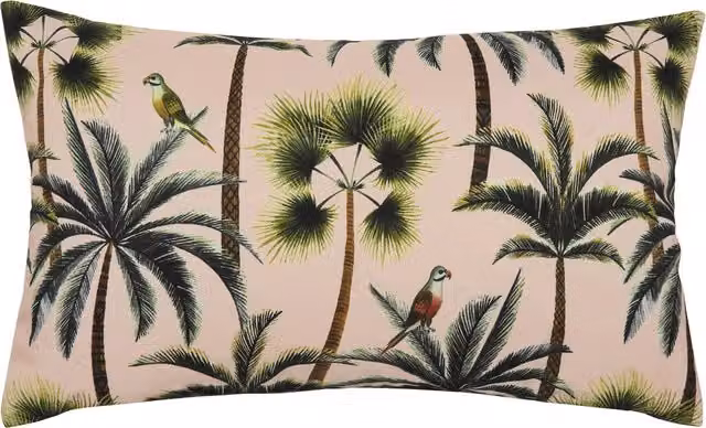 Make it a Home Tropical Palm Tree Rectangular Outdoor Cushion Cover in Blush Pink and Green