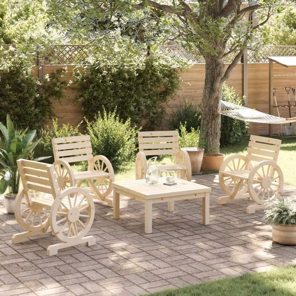 Berkfield Home Set of 4 Rustic Brown Solid Wood Fir Garden Chairs – 3