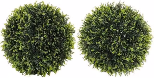 Kelvenix Set of 2 Green Artificial Round Potted Plant Topiary Balls – 1
