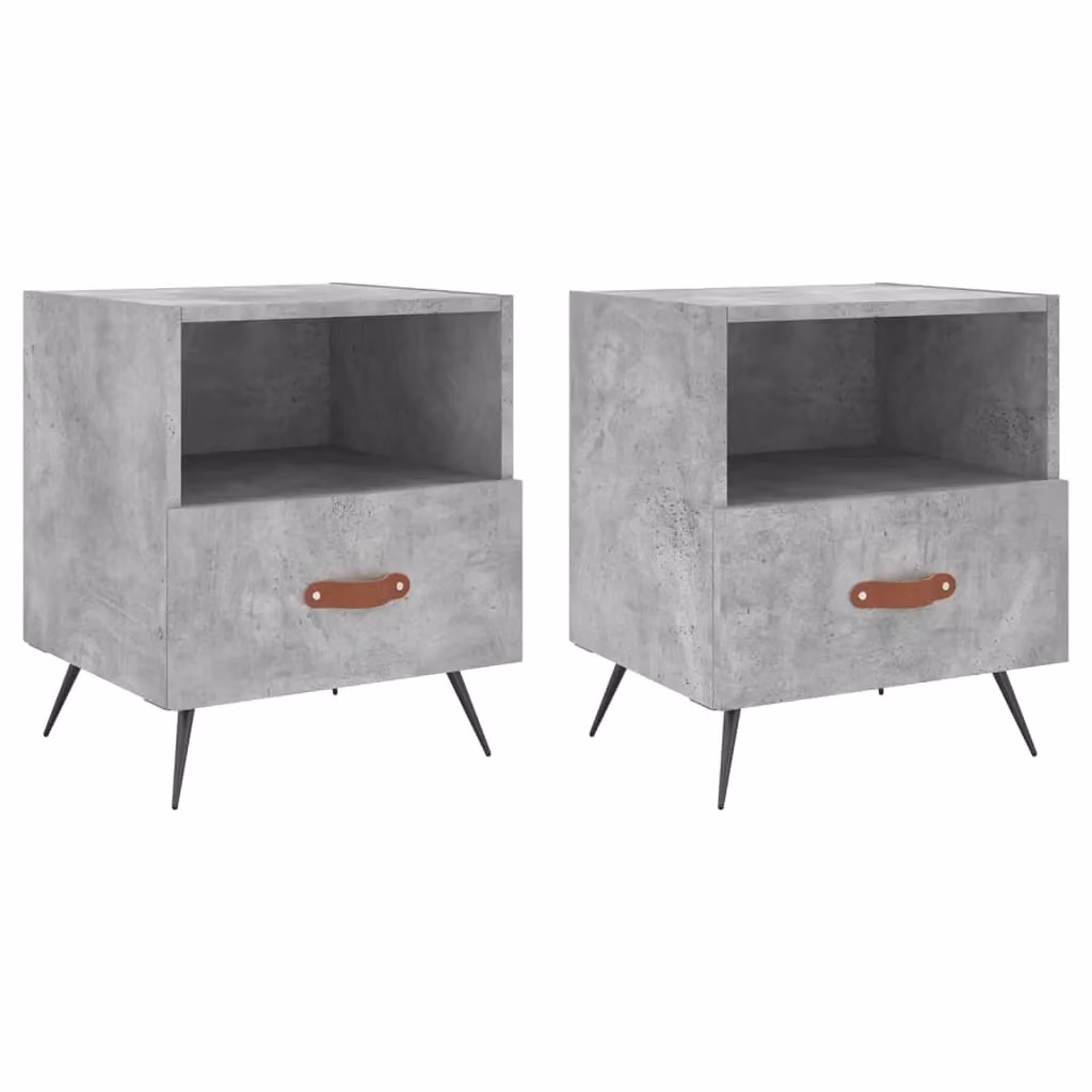 Berkfield Home Set of 2 Modern Bedside Cabinets in Concrete Grey, W: 40 cm, D: 35 cm, H: 47.5 cm – 1