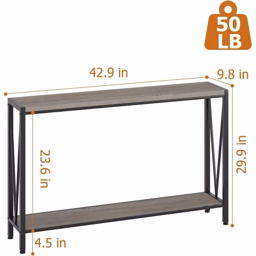 VOGREX 2-Tier Narrow Industrial Console Side Table in Grey – 2