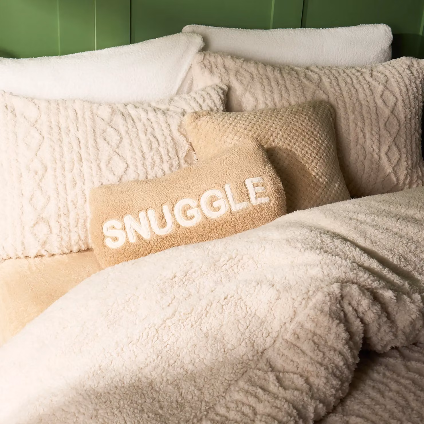 OHS Reversible Cable Knit Fleece Duvet Cover and Pillowcase Set, Beige/Sand, W/D/H: 180 x 200 cm, Pillowcases: 48 x 74 cm – 2