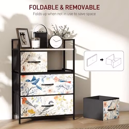 HOMCOM Modern White Fabric Chest of Drawers with 4 Drawers for Bedroom or Living Room – 5