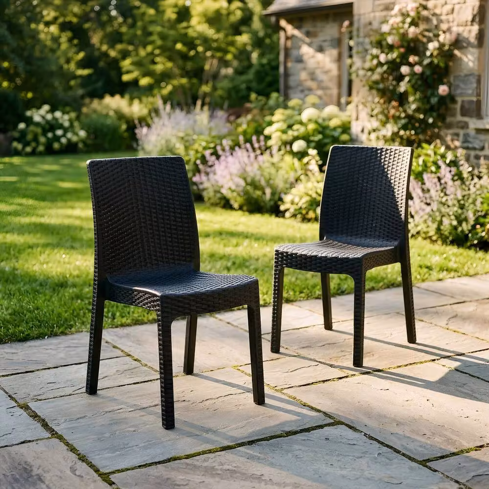 Harbour Housewares Nilufer Garden Dining Chairs, Pack of 4, Anthracite Rattan Effect Stackable Outdoor Seating – 6