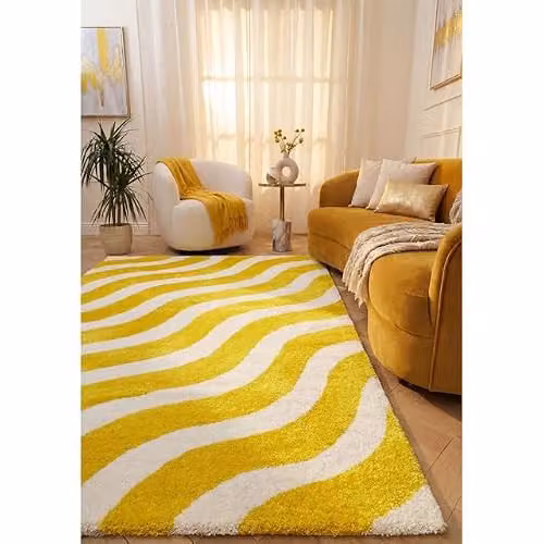 THE RUGS Joli Modern Striped Area Rug in Yellow and White, W/D/H: 150 x 80 x 2 cm – 3