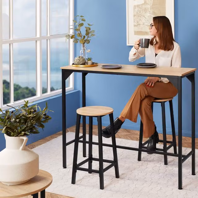 tectake Industrial Rectangular Dining Table in Light Oak Sonoma and Brown Wood and Metal