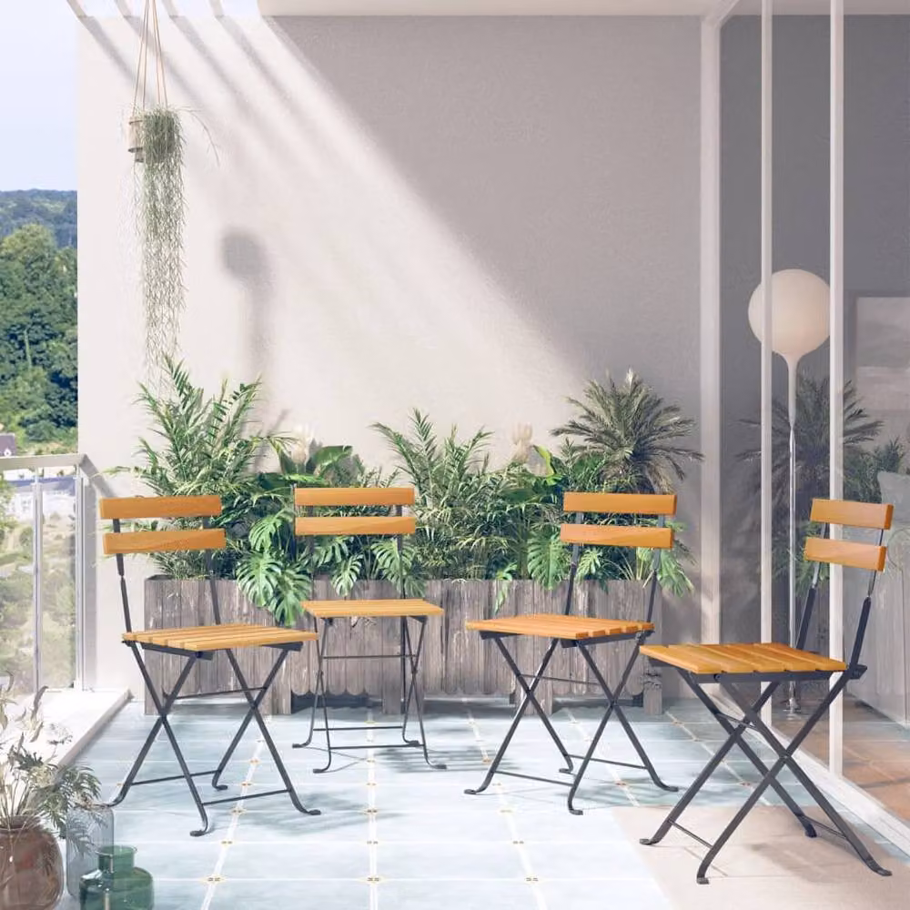 Berkfield Home Set of 4 Folding Bistro Chairs in Brown Solid Acacia Wood – 2