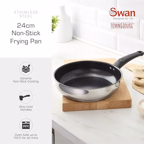 Swan Townhouse 24cm Ceramic Non-Stick Stainless Steel Frying Pan in Silver – 5