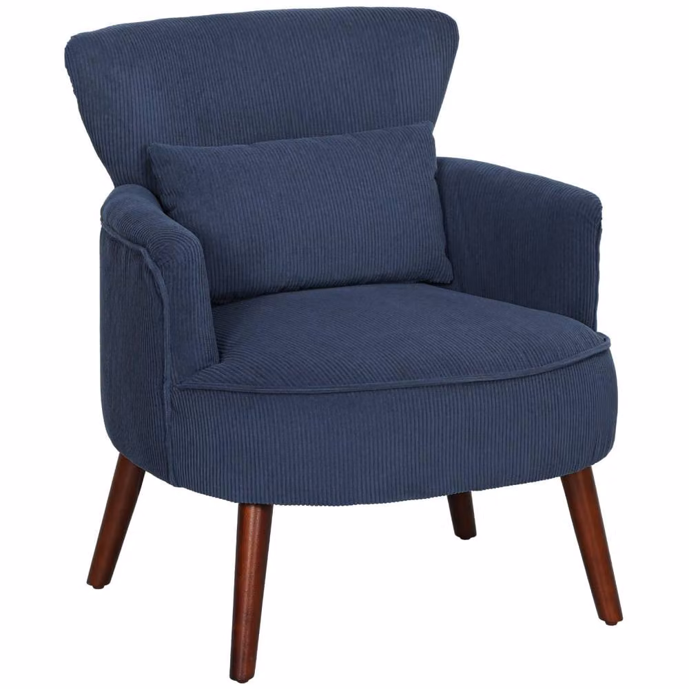 Wyld Haus Kesu Blue Corduroy Retro Accent Armchair with Solid Wood Frame and Armrests – 2