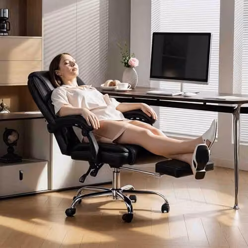 HOMCOM Black Synthetic Leather Executive Swivel Office Chair with Headrest and Armrests – 6