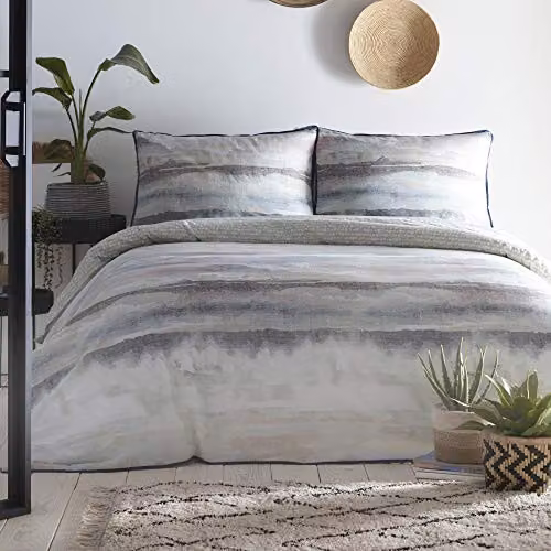 Appletree Reversible Floral Cotton Duvet Cover and Pillowcase Set in Blue and Grey, W/D/H: 230 x 220 x 180 cm