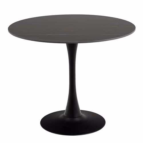 Furniture To Go Malta Black Ceramic Round Dining Table and 4 Light Grey Celia Dining Chairs, W: 90 cm, D: 75 cm, H: 75 cm – 2