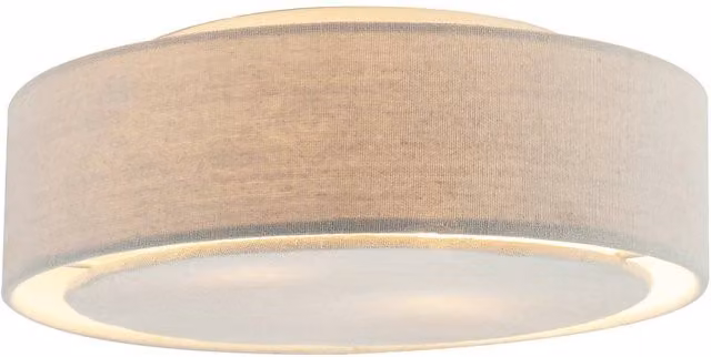 Happy Homewares Modern Round Flush Ceiling Light Fitting in Grey Linen Fabric, W/D/H: 30 x 30 x 8 cm