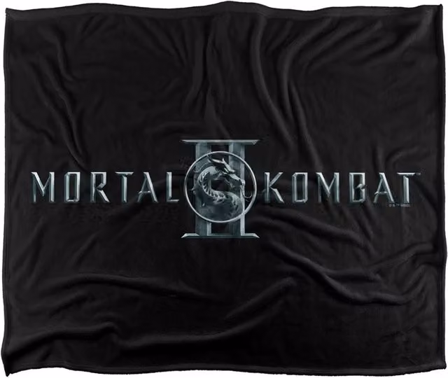 Warner Bros. Mortal Kombat 2 Logo Super Soft Fluffy Polyester Throw Blanket in Black and Multicolour, Extra Large – 1
