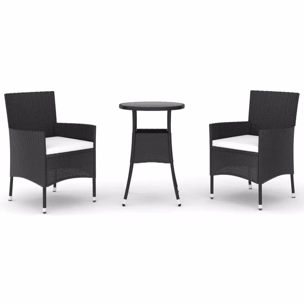 Berkfield Home 3 Piece Black Poly Rattan Garden Bistro Set with Cushions – 2