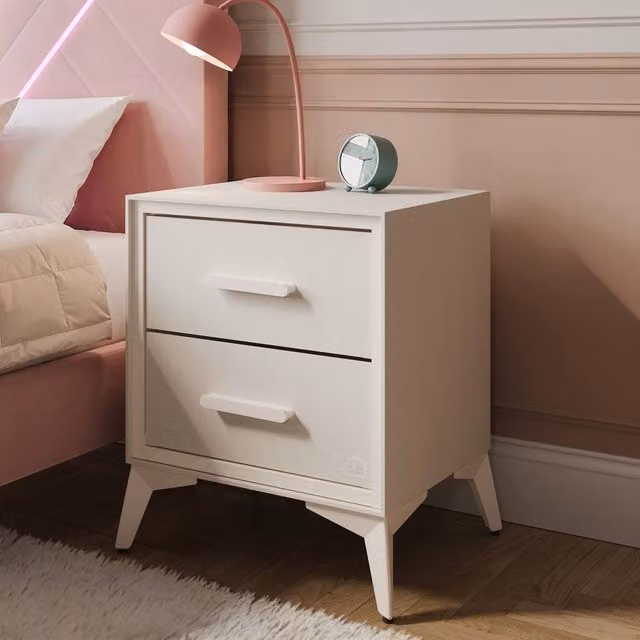 X Rocker Florence 2 Drawer Bedside Table in Beige and White