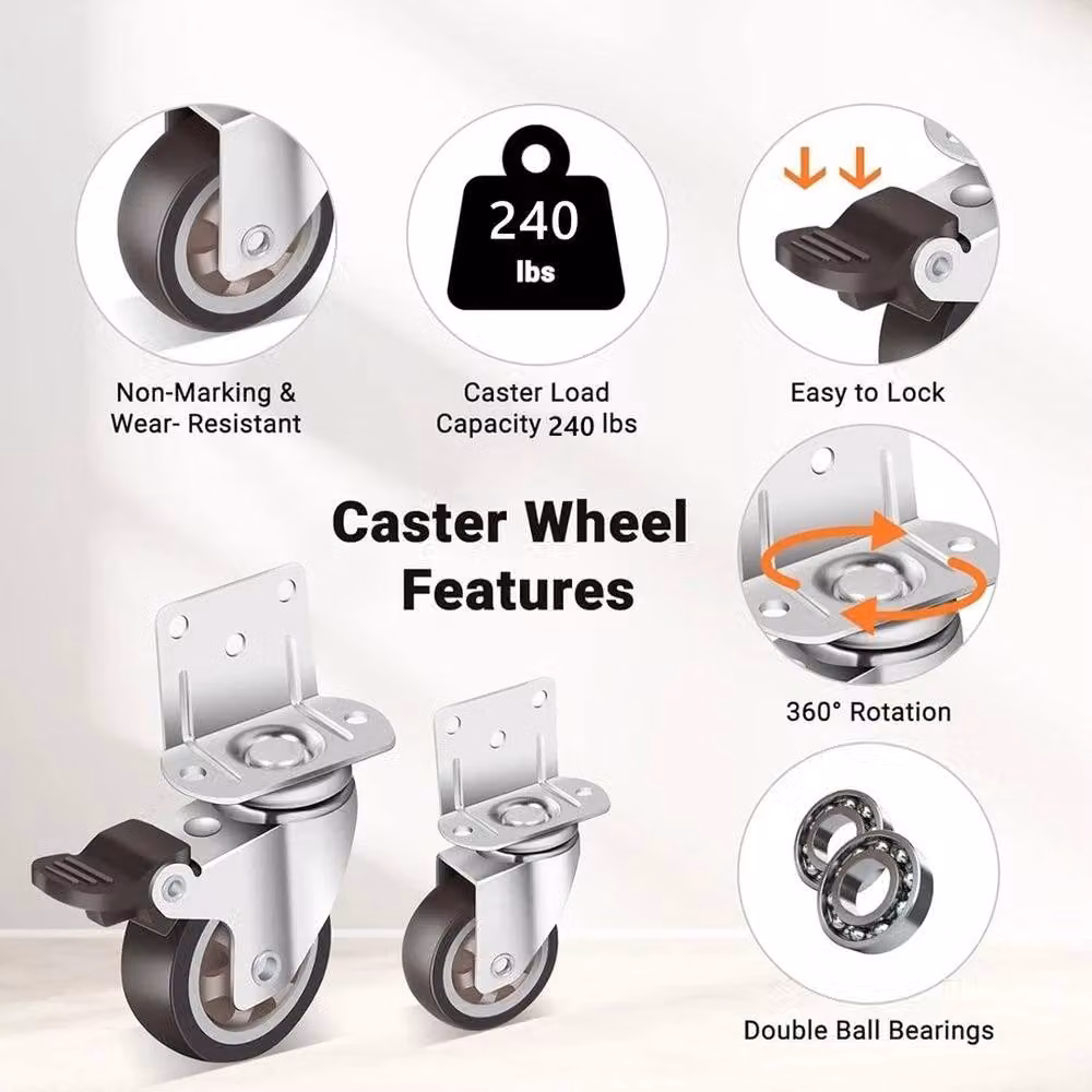 VOGREX 4-Piece Silver Swivel Furniture Caster Wheels with Screw Mount – 3