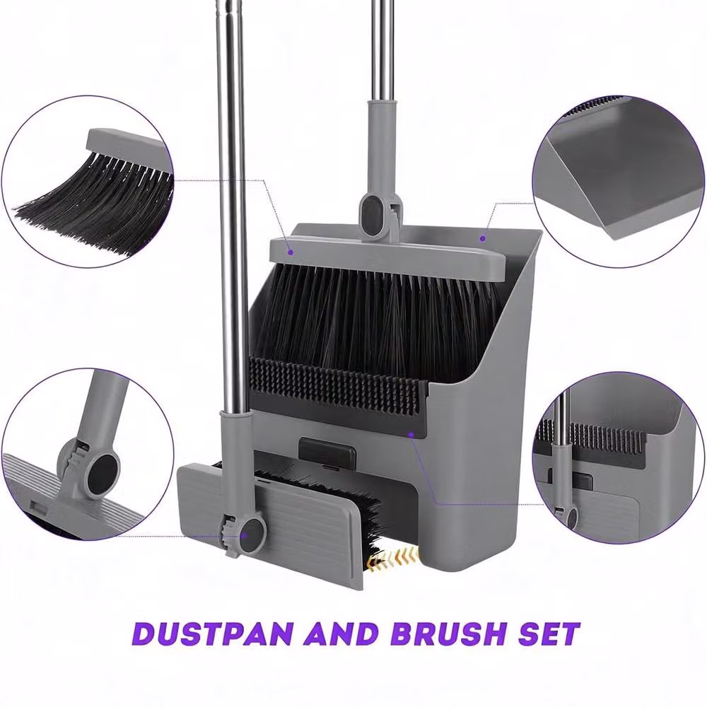 PAWNORA 3 in 1 Broom and Dustpan Combo Set in White and Grey – 3
