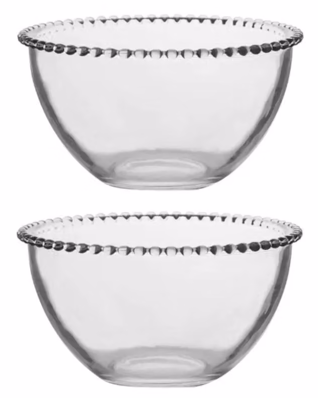 Dibor Set of 2 Bella Perle Large Glass Beaded Edge Salad and Baking Bowls, Clear, 2 l each – 2