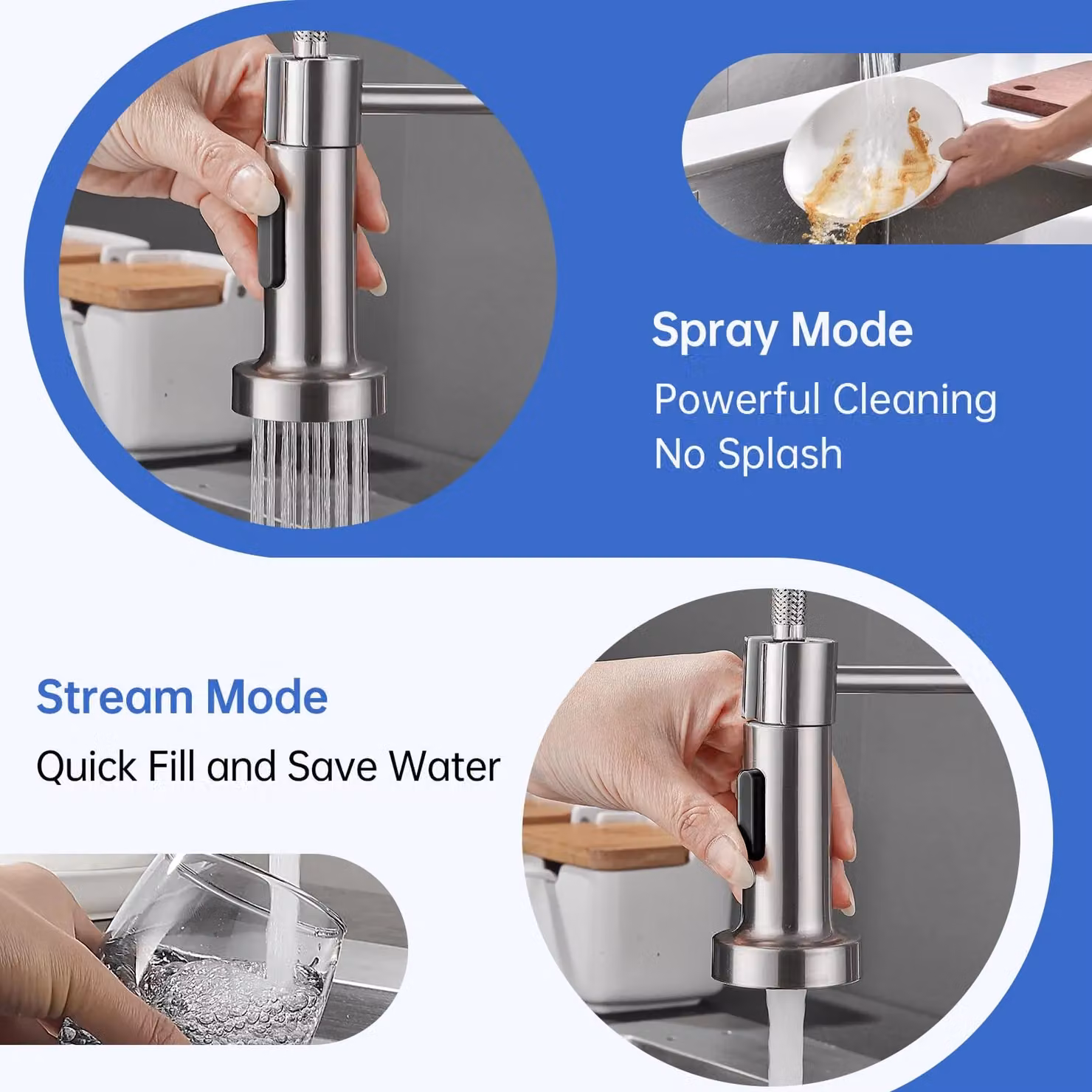 Appaso Single Lever Kitchen Sink Mixer Tap with Pull Out Spout and Spray Function in Silver or Gold – 5