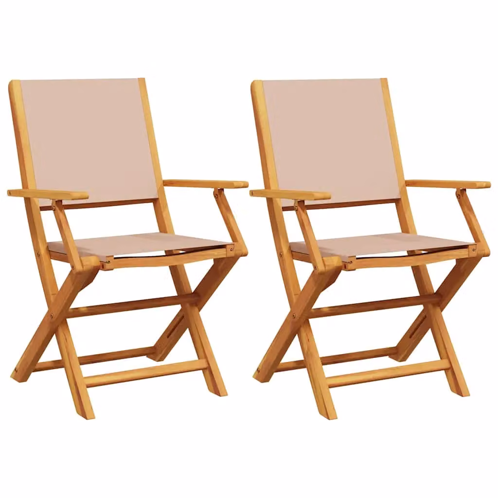 Berkfield Home Set of 2 Modern Garden Chairs in Taupe Acacia Wood and Fabric – 2