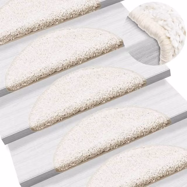 Berkfield Home Non-Slip Self-Adhesive Carpet Stair Treads, 15 Pieces, White, W: 56 cm, D: 17 cm, H: 3 cm