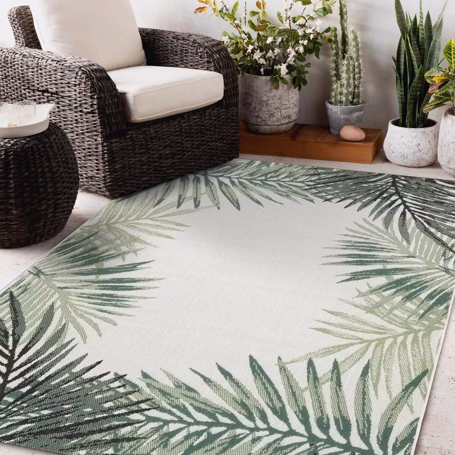 RugsX Green Floral Boho Flat Weave Polypropylene Rug, W: 80 cm, L: 150 cm – 3