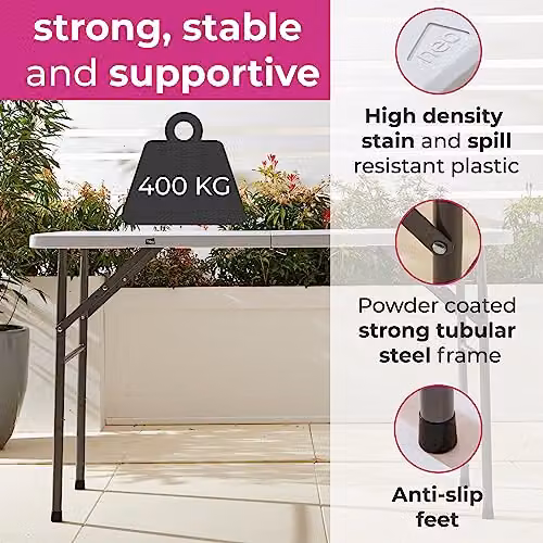 Neo Portable Folding Table for Camping and Garden Use, W/D/H: 124 x 61 x 74 cm – 3