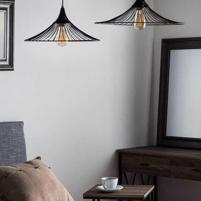 Wyld and Coco Industrial Black Metal Suspended Pendant Light