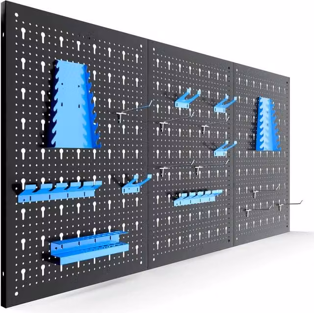 AREBOS 17-Piece Metal Perforated Tool Wall Workshop Plate in Blue