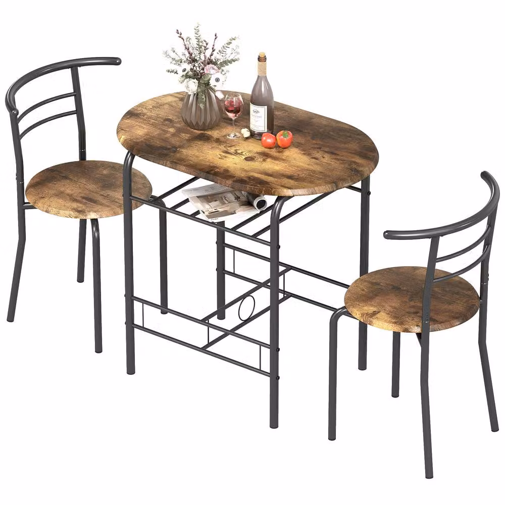 STILVORA Round Dining Set with Table and 3 Chairs in Rustic Brown – 4