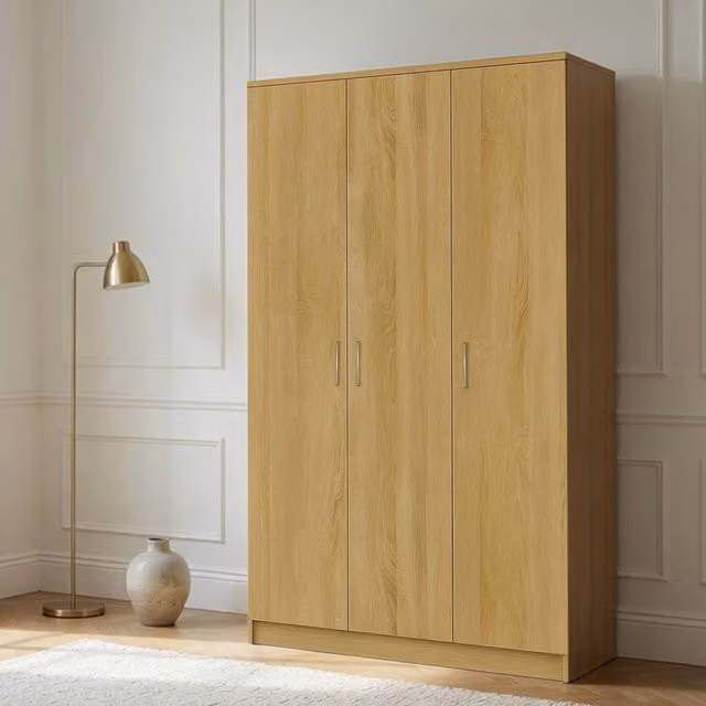 KDMD Chelsea Oak 3 Door Wardrobe in Brown, H 185 x W 120 x D 50 cm