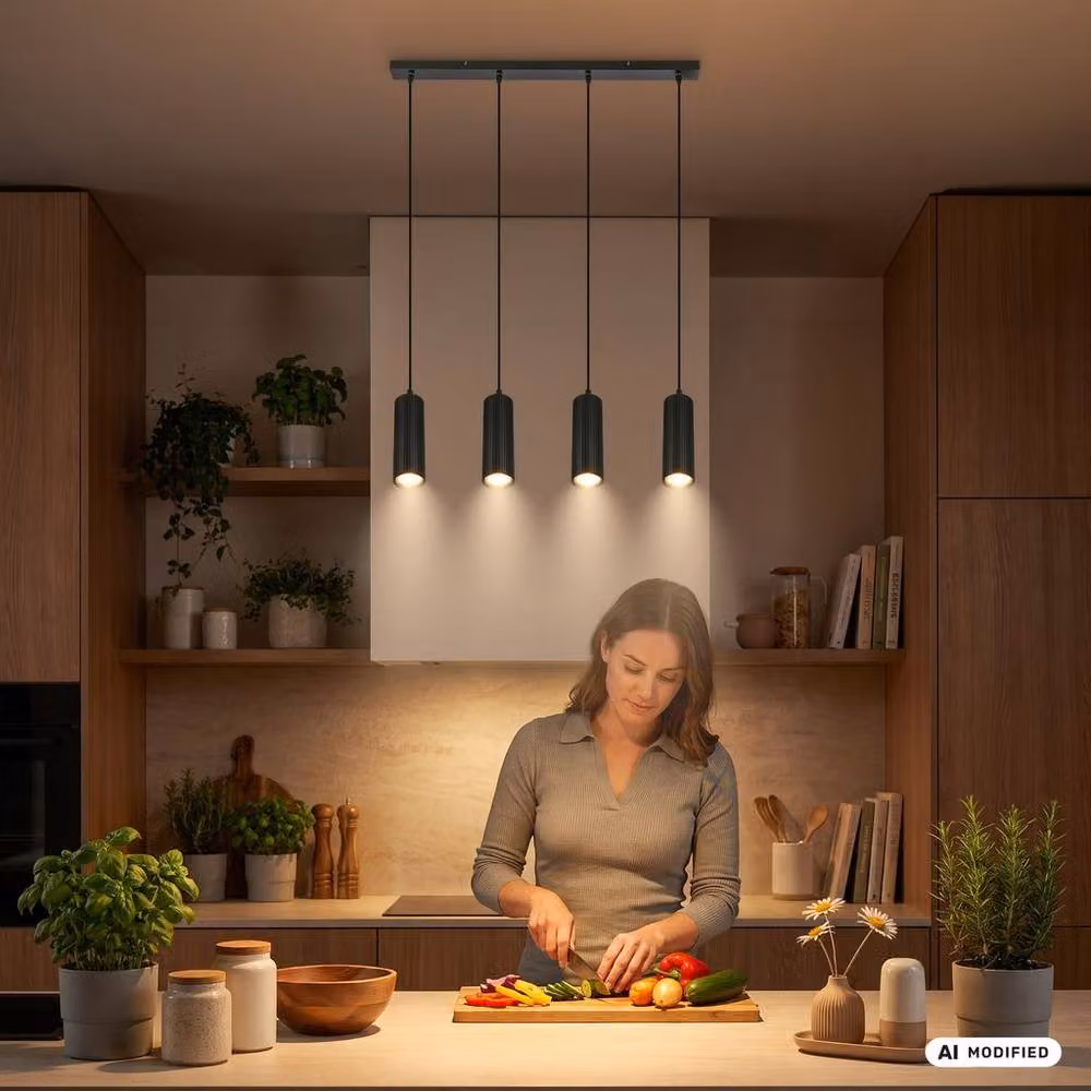 Briloner Black Modern 4 Light Height Adjustable Pendant Light for GU10 Bulbs, W/D/H: 76 x 76 x 120 cm – 5