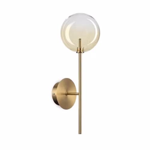 Ideal Lux Equinoxe Modern Sphere Wall Lamp with Amber Glass Shade and Gold Brass Finish