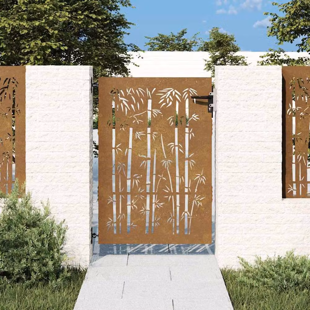Berkfield Home Beautiful Garden Gate, Corten Steel Bamboo Design, Brown, W: 85 cm, H: 125 cm – 2