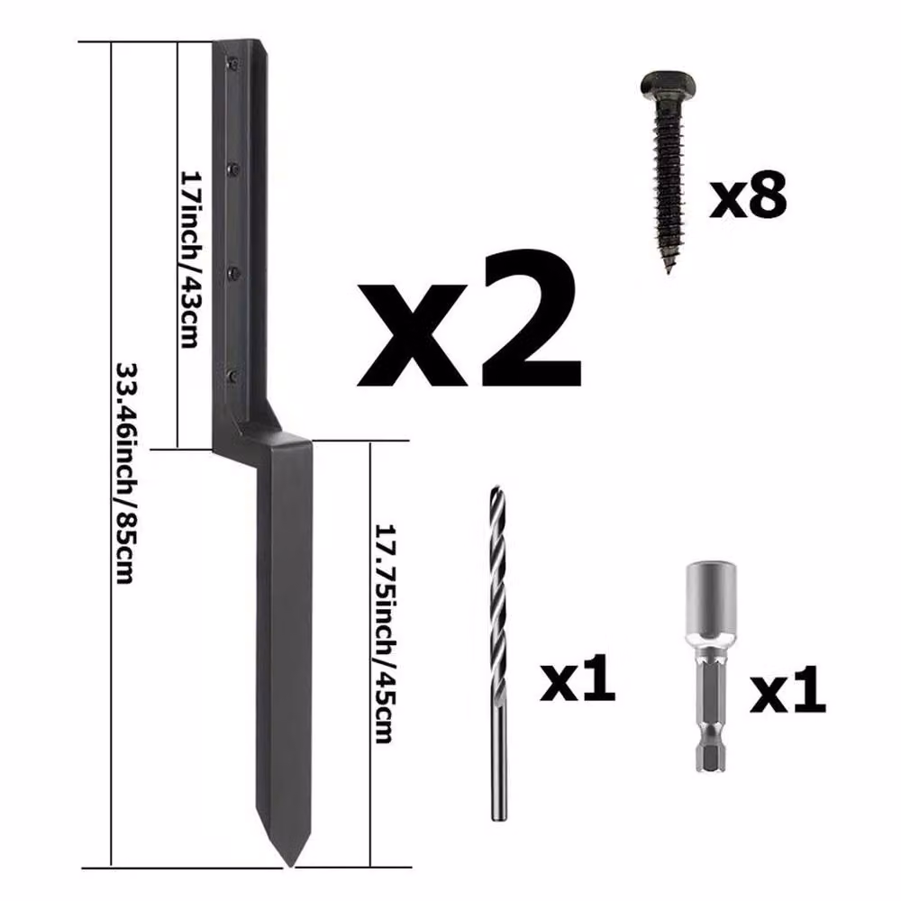 KORVIXA 2-Pack Heavy Duty Steel Fence Post Supports in Black, Height: 120 cm, Width: 3.2 cm – 2