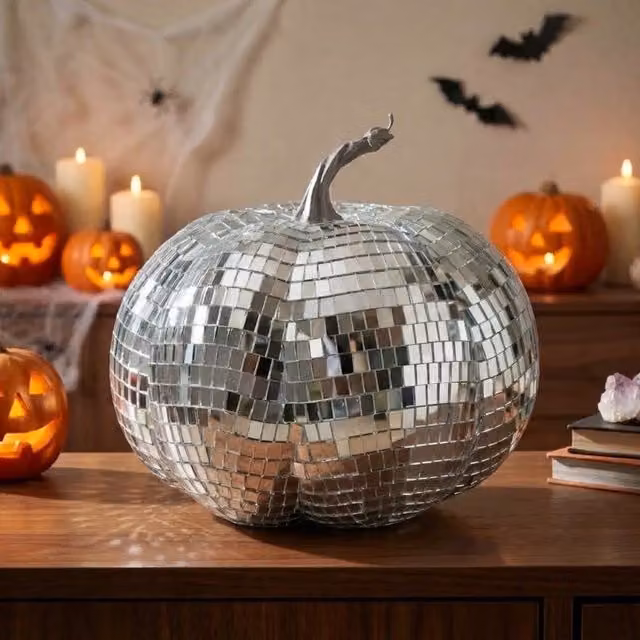 Garden Greatness Reflective Disco Pumpkin Decoration, Silver and Multicolour, 1 Pack