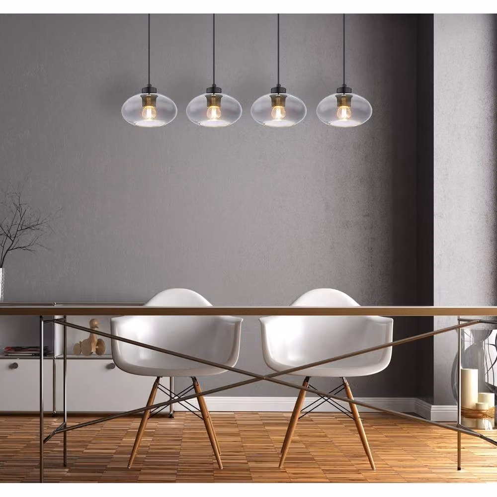 Netlighting Shaun Bar Pendant Light in Black with Smoke Glass, 4x E27, H x W x D: 120 x 18 x 96 cm – 4
